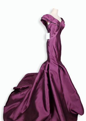 Haute Couture European Twill satin mermaid dress with unique design and crystal stones - Image 4