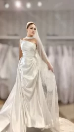 two in one satin wedding dress with assorted accessories