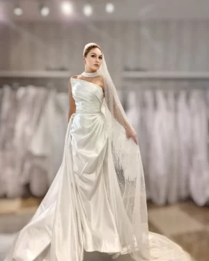 two in one satin wedding dress with assorted accessories