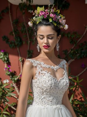 Ball Gown Wedding Dress, illusion neckline,Handmade beaded embroidered bodice, Princess style, by camellia boutique - Image 5