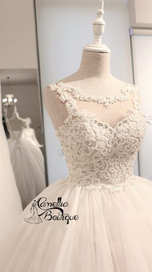 Ball Gown Wedding Dress, illusion neckline,Handmade beaded embroidered bodice, Princess style, by camellia boutique - Image 6