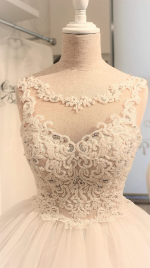 Ball Gown Wedding Dress, illusion neckline,Handmade beaded embroidered bodice, Princess style, by camellia boutique - Image 8