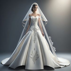 Wedding dress satin with embroidered motifs